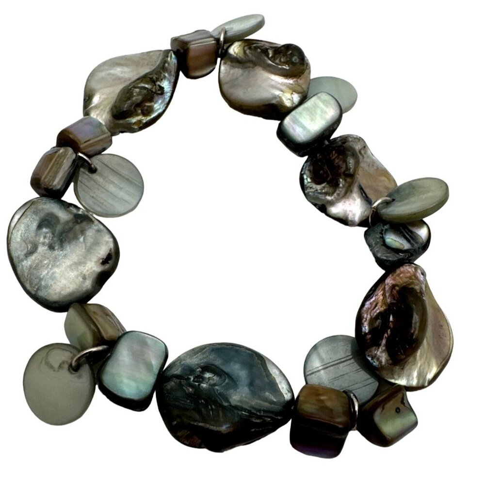 Whimsy Sea Shell Iridescent Abalone Bracelet Handmade Beaded Stretch